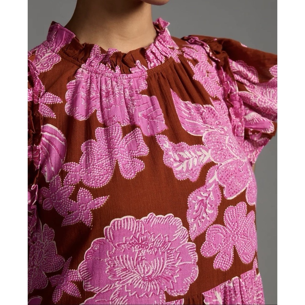 Love The Label Dress Tiered Ruffled Cotton Maxi Floral Print Size S Boho Flowy - Picture 2 of 13